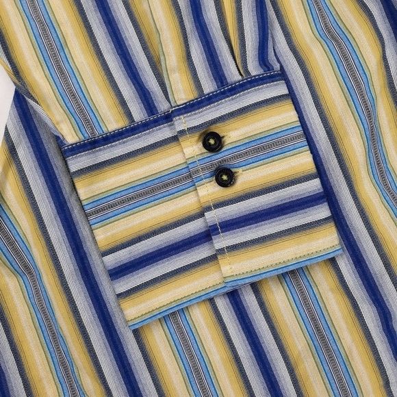 Tommy Hilfiger blouse womens 16 cotton double button diagonal stripe blue yellow - Picture 8 of 16